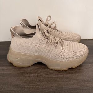 Elegant Beige Knit Women's Sneakers